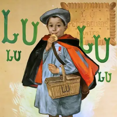 Firmin BOUISSET (1859-1927). "Le petit écolier" - Biscuiterie Lefèvre-Utile. Œuvre sur papier contrecollée sur toile signée en bas à droite. Adjugée 15 500€ OEP.