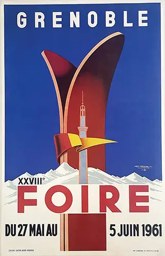 Arts Publicitaires : Gaston Gorde Grenoble Marché des Sports d'Hiver. Adjugée entre 250€ et 600€ selon l'état.