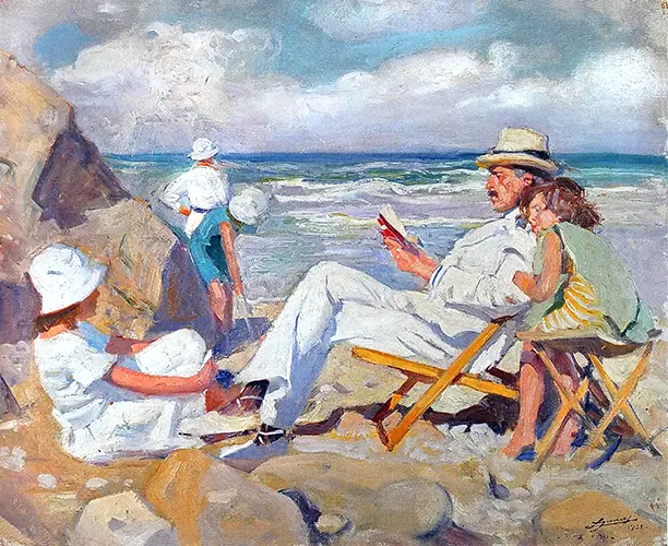 La belle histoire, huile sur toile, 46 x 61 cm, 1921, par Lucien Jonas
