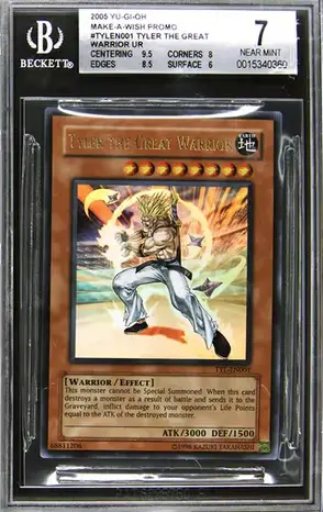 Qui n’a jamais rêvé de posséder une carte Pokémon, Magic ou Yu-Gi-Oh! unique et personalisée ? C’est ce qu’a vécu Tyler Gressle en 2005. Atteint d’une forme rare de cancer du foie, le jeune garçon est contacté par la fondation Make-A-Wish, qui réalise les rêves d’enfants gravement malades. « Je voulais une Porsche, mais je n’étais pas assez vieux », raconte-t-il dans une récente vidéo. Il opte alors pour son second vœu : une carte Yu-Gi-Oh! à lui, inspirée de l’univers de Dragon Ball Z. Baptisée Tyler the Great Warrior, la carte est un exemplaire absolument unique. Inspirée de Trunks du futur, le personnage favori de Gressle.