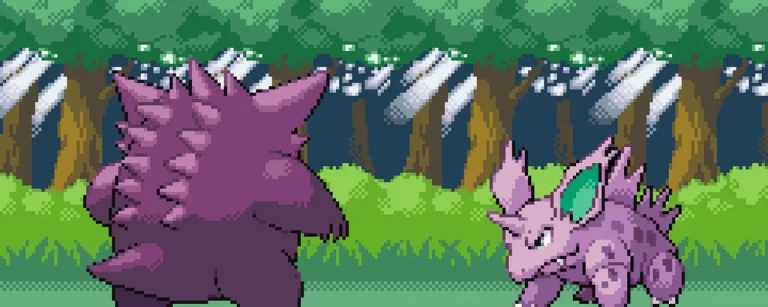 Nidorino et Ectoplasma (Gengar) dans l'introduction du jeu Pokémon rouge