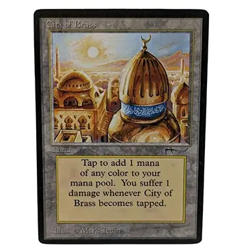 Carte Magic The Gathering - City of Brass - Édition Arabian Nights État Très bon - Adjugée 470€ par Pastor Maison de Ventes.