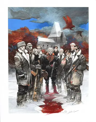 Enki Bilal - Partie de chasse - Estampe pigmentaire numérotée signée par l'auteur - Limitée à 7 exemplaires, reprenant la couverture de l'album paru en 1979.