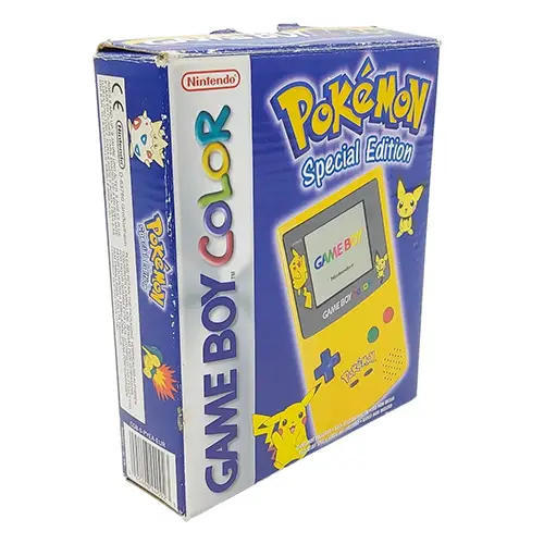 GAME BOY COLOR - NINTENDO - POKÉMON Special Edition - Console + notice + cale carton + boîte. Adjugée 750€ par Pastor Maison de Ventes en 2025.
