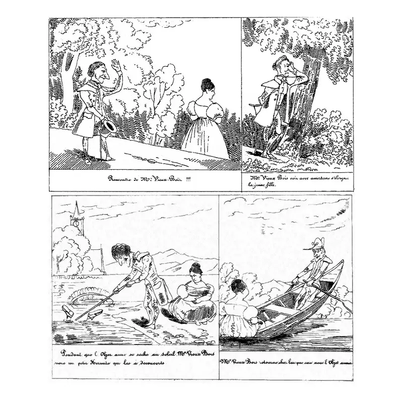 Les amours de Monsieur Vieux Bois, par Rodolphe Töpffer. Première bande dessinée