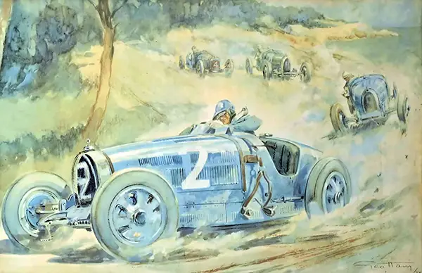 Georges HAMEL dit Géo HAM (1900-1972) Bugatti 35 en course, 1928 - Lithographie signée