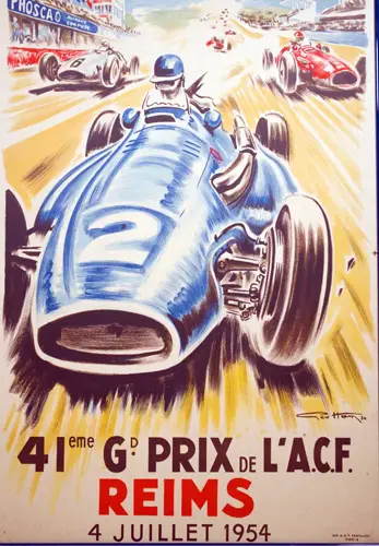 Automobilia Affiche 41eme Grand Prix de l'ACF Reims 4 juillet 1954, d'après Geo Ham.