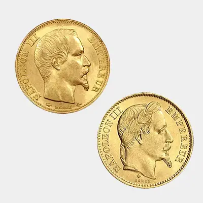Pièce Or de 20 Francs Napoléon III Tête Laurée 1861 à 1870 La pièce en Or de 20 Francs Napoléon III Non Lauré, appelé également 20 Francs Napoléon III Tête Nue.