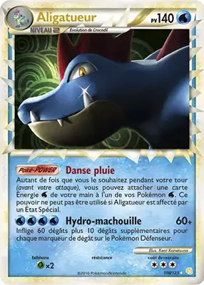 En France, la carte Aligatueur (HeartGold & SoulSilver 108) est sortie avec l'extension HGSS le 05 mai 2010