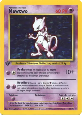 Mewtwo Carte Première édition - Set de Base - Cette carte était disponible dans le deck à thème Zap!.
