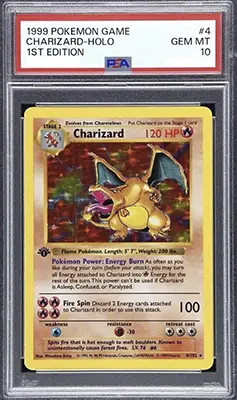 Carte Charizard (Dracaufeu) shadowless 1999 - Première édition - Gradée