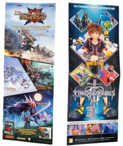 Lot de 2 PLV carton double face : Monster Hunter Generations + Kingdom Hearts III - H.158 x L.58 cm