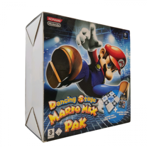 Nintendo - GameCube - Jeu : Dancing Stage Mario Mix Pak. Comme neuf : boîte scellée d'un côté, pastilles décollées de l'autre côté - Légères traces sur la boîte.