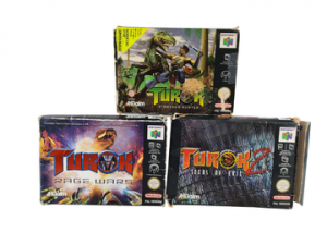 Nintendo - N64 - Lot de 3 jeux Turok : Turok Dinosaur Hunter, Turok Rage Wars, Turok 2 Seeds of evil. Avec boîtes, notices. Version des jeux PAL.