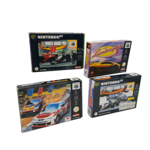 Nintendo - N64 - Lot de 4 jeux de courses automobiles : Multi Racing Championship, Automobili Lamborghini, F-1 World Grand Prix, F-1 World Grand Prix II. Avec boites, cales en carton, notices.