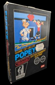 Nintendo - Nes - Jeu Popeye. Avec boîte, fourreau, notice, cale en polystyrène. Version du jeu FRA. Mention ASD (Première distribution française).