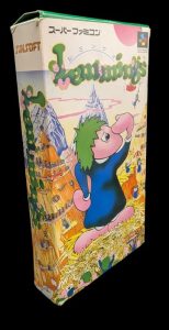 Nintendo - Super Famicom - Jeu Lemmings. Avec boîte, notices, cale en plastique. Version du jeu en japonais.