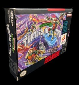 Nintendo - Super NES - Jeu Turtles IV, Turtles in Time. Avec boîte, notices, poster, cale en carton. Version du jeu USA/CAN.