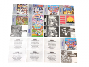 Sega - Game Gear - Lot de 20 notices dont The Terminator, Shinobi, Sonic the Hedgehog 2, Aladdin. Avec car adaptator et câble Doc's. Doublons de notices présents.