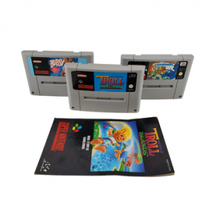 SUPER NES - NINTENDO - Lot de 3 jeux : Super Troll Islands (+notice) + Bubsy + Les Schtroumpfs