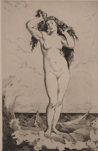 Félix-Henri GIACOMOTTI (1828-1909) Vénus, 1869 Gravure originale à l'eau-forte Non signée Sur vélin 36 x 26 cm INFORMATION : Limitée à 350 exemplaires non numérotés. La gravure a été éditée par Alphonse Lemerre à Paris pour le portfolio "Sonnets et eaux fortes" publié en 1869. Bon état, rousseurs dans les marges Expédition obligatoire, jusqu'à 5 Lithographies dans votre colis pour 14,76€ TTC en France Métropolitaine, et 29,64€ TTC pour l'Europe