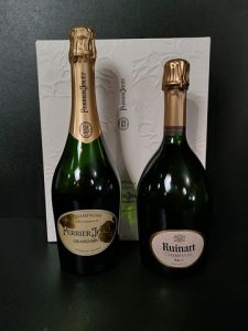 Lot de 2 bouteilles de champagne : Ruinart R de Ruinart 75cl et Perrier-Jouët Grand Brut 75cl