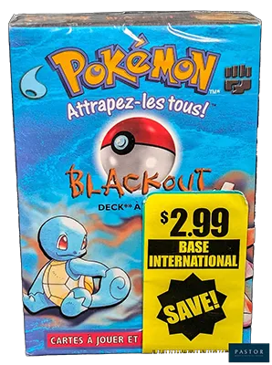 Deck à jouer Pokémon scellé : Version Blackout. Série du bloc Wizards : Set de base. Contient 60 cartes à jouer dont la carte Holographique Tygnon, 1 jeton Pokémon, 1 livret de règles ainsi que des marqueurs de dégâts. En français.