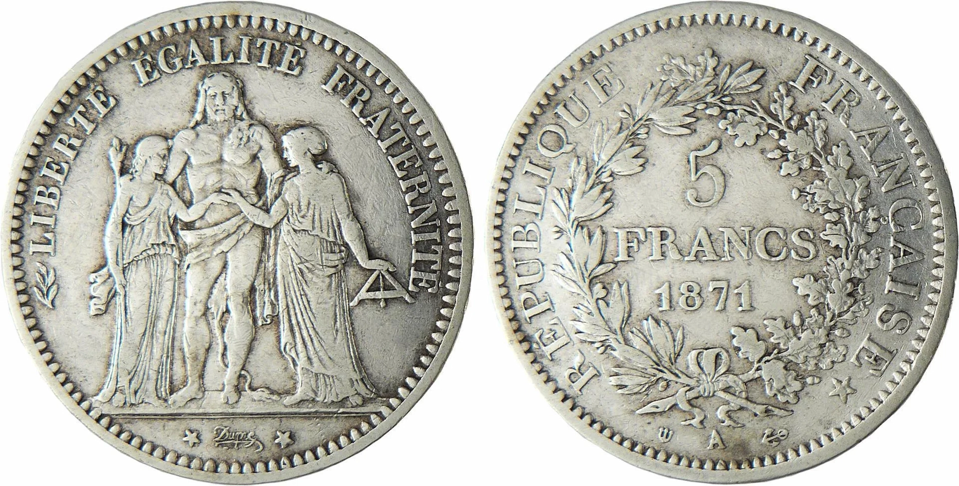 Pièce de monnaie de 5 francs Camelinat de 1871